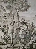 Historische Darstellung des Treffens zwischen Grijalva und Tabscoob