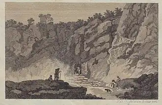Grotta del Cane bei Neapel (Kupferstich von Johann Baptist Hoessel aus dem Jahr 1805)