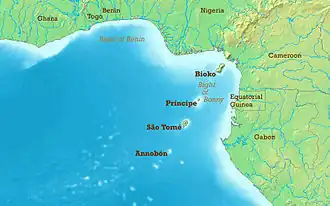 Karte des Golf von Guinea mit Princípe in der Kette der Inseln der Kamerunlinie