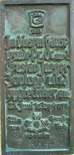 Gedenktafel für Gustav Jäger