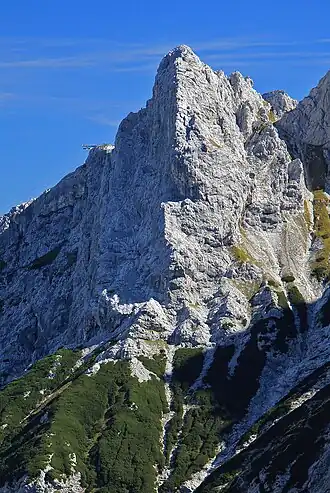 Höllentorkopf Nordwest- (Schatten) und Südwestwand (Sonne)