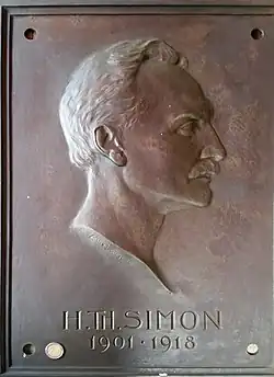 Einseitige Gussplatte (Plakette, Medaille) 430 × 600&nbsp;mm des Hermann Theodor Simon. Werk Max Lange in der Zeit in Göttingen von 1919. Guss Firma Hermann Gladenbeck