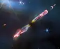 Jets in HH 211, aufgenommen mit dem James Webb-Weltraumteleskop