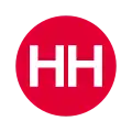 Rundes Liniensignet mit den weißen Großbuchstaben HH in rot gefülltem Kreis vor neutralem Hintergrund