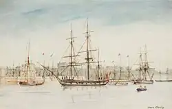 Beagle (Mitte), Gemälde von Owen Stanley (1841)
