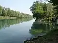 Kanal bei der Einmündung (rechts) des Unterwassers aus dem Kraftwerk Kallnach