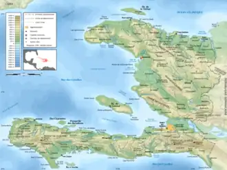 Topografische Karte Haitis mit dem Massif de la Hotte im Südwesten