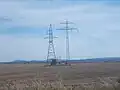 Mast der Zweigleitung nach Walbrzych, mit später eingefügtem Abzweigmast