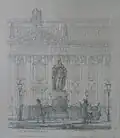 Riddarhuset und Gustav-Wasa-Statue, aquarell-kolorierte Zeichnung von Hallbeck.