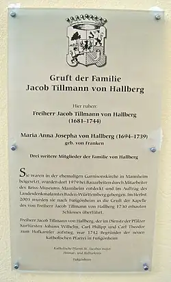 Gedenktafel an der Hallberg-Gruft Fußgönheim