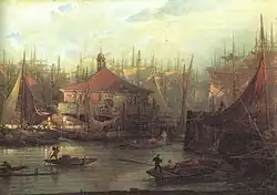 Rummelhafen vor dem Blockhaus am geöffneten Baumwall, um 1850
