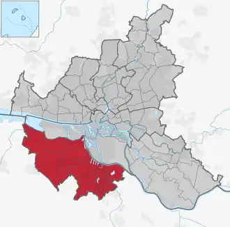 Lage des Bezirks Harburg in Hamburg