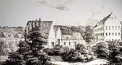 Haus Borg auf einem Kupferstich, ca. 1840