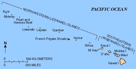 Karte der gesamten Hawaii-Inselkette, einschließlich der nordwestlichen Inseln