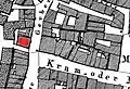 Standort der St.-Johannes-Kapelle an der Kaiserstraße 5 (überarbeitet nach Archäolog. Stadtkataster Karte 4, Nr. 78)
