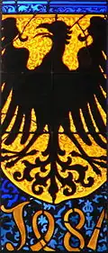 Stadtwappen von 1487 auf einem Glasfenster in der Kilianskirche