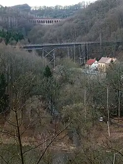 Gerüstpfeilerviadukt der Kleinbahn und Heiligenborner Viadukt