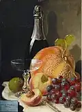 Stillleben mit Melone und Pfirsichen und Champagnerflasche, 1876