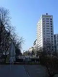 Ende der Straße beim Praterstern, rechts das Hochhaus, ganz hinten Spittelau