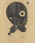 Heinrich Hoerle, Prothesenkopf, um 1925, Linolschnitt, 20,5 cm × 14 cm.
