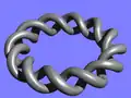 Torusförmig gebogene Endlosdoppelhelix – aus zwei diskreten Helices, jede mit 6 Gängen