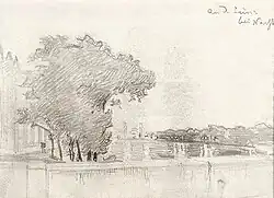 An der Seine bei Nacht, Hermann Heller, 1900, Bleistift / Ingres-Papier, 22,5 × 29&nbsp;cm.