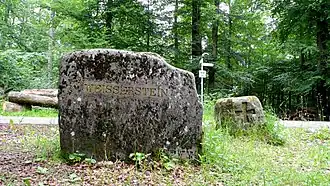 Ritterstein 84 mit Wappenstein im Hintergrund an der Nordflanke