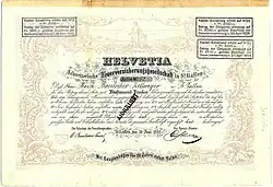 Namensaktie der HELVETIA Schweizerische Feuerversicherungsgesellschaft in St.&nbsp;Gallen über 5000 Franken, ausgegeben am 30.&nbsp;Juni 1862