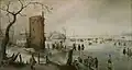 Hendrick Avercamp: Schlittschuhlaufen in der Nähe einer Stadt, 1610/20