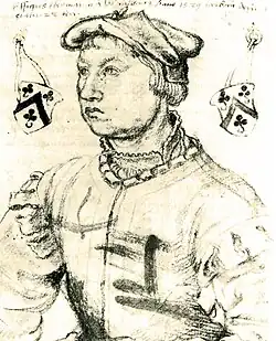 Federzeichnung eines jungen Mannes mit Mütze in der Kleidung des 16. Jahrhunderts