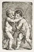Junger Jesus Christus und Johannes der Täufer umarmen sich, Radierung, ca. 1841, Philadelphia Art Museum