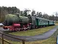 Drei Waggons der Hersfelder Kreisbahn in Kirchheim (Hessen)