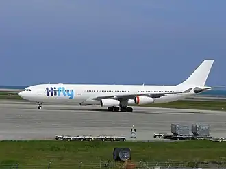 Airbus A340-300 OY-KBM der SAS Scandinavian Airlines, geleast durch Hi Fly