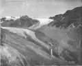Blick vom alten Hoch­joch­hospiz auf den Hinter­eis­ferner im Jahr 1895 (im Hinter­grund der Kessel­wand­ferner)