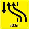 16c-a: Wechsel der Richtungsfahrbahn – Gegenverkehrsbereich beginnt in 500&nbsp;m