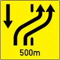 16c-b: Wechsel der Richtungsfahrbahn – Gegenverkehrsbereich endet in 500&nbsp;m