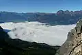 11:55h, der Nebel erreicht über 1000 Meter (der Fotostandort 9:21h im Nebel), kann jedoch nicht ins Seeztal bei Sargans eindringen.