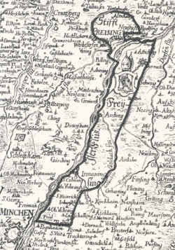 Freising im Norden und Grafschaft auf dem Yserrain östlich der Isar