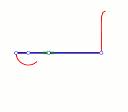 Zentrische schwingende Kurbelschleife (die Schwinge mit Schubstein ist gerade)[3] Ausführung als Hoecken-Mechanismus