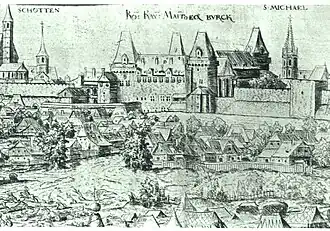 1558 von Hanns Lautensack: Die Stadt wächst um die Befestigung herum.