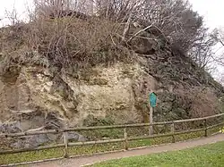 „Hoher Stein“ im Stadtteil Plauen, Monzonit-Klippe mit Brandungstaschen des marinen Cenomans