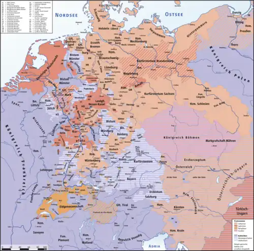 Die Konfessionen in Zentraleuropa um 1618
