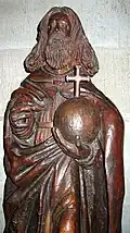 Holzfigur von der im 2.&nbsp;Weltkrieg zerstörten Kanzel