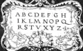 14×9&nbsp;cm großes Blatt einer deutschen Buchstabentafel (Entwurf von Daniel Hopfer aus dem 16.&nbsp;Jahrhundert).