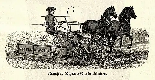 Durch Pferdekraft betriebener Garbenbinder