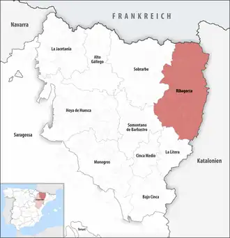 Die Lage der Comarca Ribagorza in der Provinz Huesca