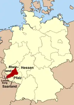 Lage des Hunsrücks in Deutschland