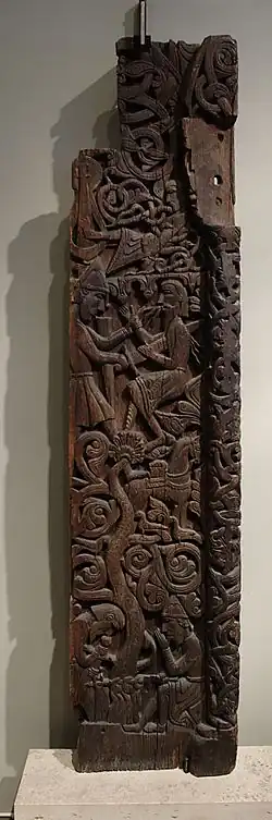 Sigurd, Reginn und Fafnir. Portal der Stabkirche von Hylestad (zerstört) aus der zweiten Hälfte des 12. Jahrhunderts (?), Setesdal, Norwegen
