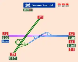 Übersichtskarte Autobahnknoten Poznań-Zachód