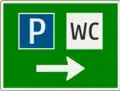 Beschilderung eines slowakischen Rastplatzes mit WC, Variante ohne Namen